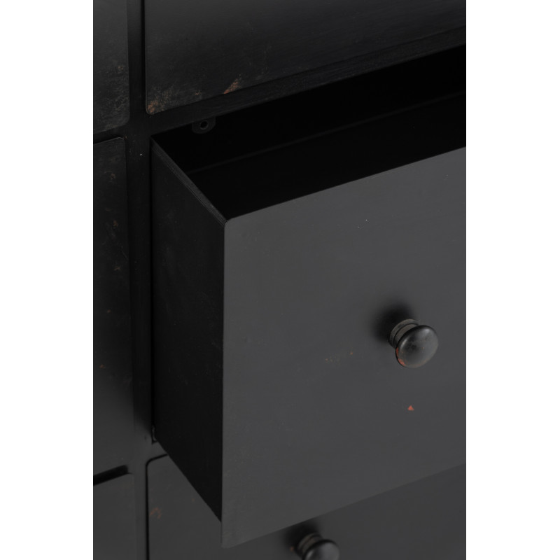 Grand Meuble d'apothicaire bas design 9 tiroirs Métal Noir Cade 