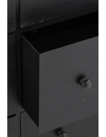 Grand Meuble d'apothicaire bas design 9 tiroirs Métal Noir Cade 