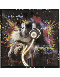 Toile murale peinte lumineuse design Singe Casque Cadre en bois noir Néonyo 