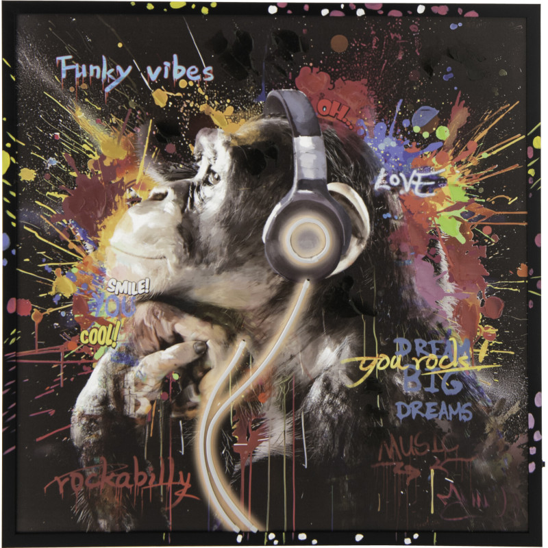 Toile murale peinte lumineuse design Singe Casque Cadre en bois noir Néonyo 