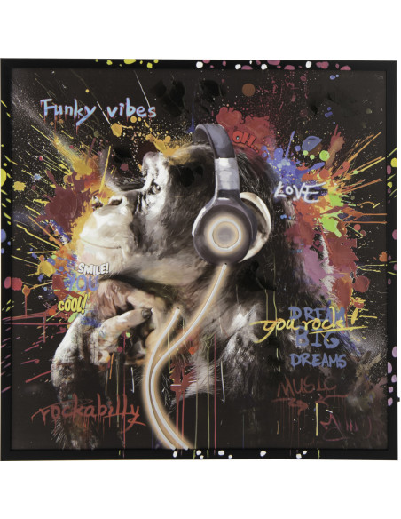 Toile murale peinte lumineuse design Singe Casque Cadre en bois noir Néonyo 