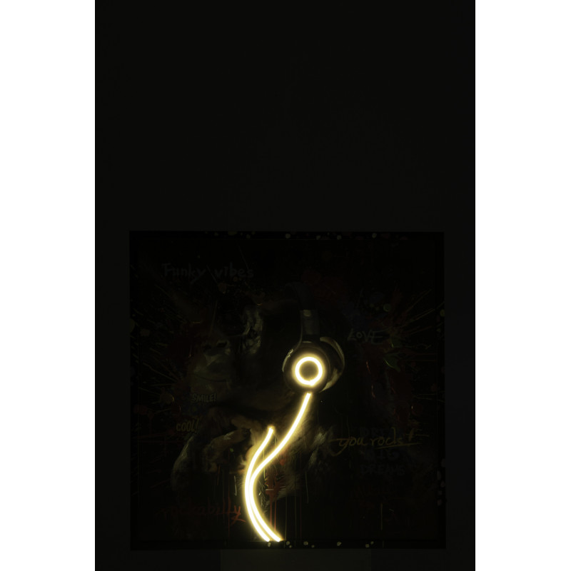 Toile murale peinte lumineuse design Singe Casque Cadre en bois noir Néonyo 