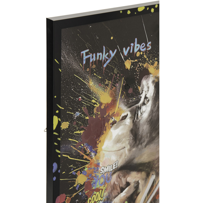 Toile murale peinte lumineuse design Singe Casque Cadre en bois noir Néonyo 