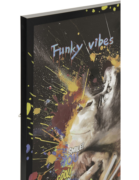 Toile murale peinte lumineuse design Singe Casque Cadre en bois noir Néonyo 