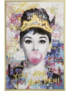 Grande Toile murale peinte lumineuse design Lady Cadre en bois doré Néonyo 