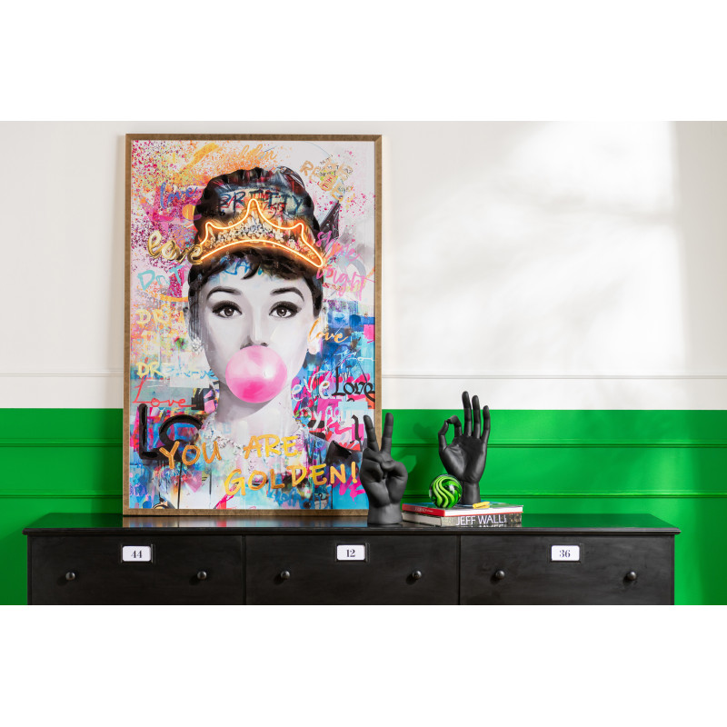 Grande Toile murale peinte lumineuse design Lady Cadre en bois doré Néonyo 