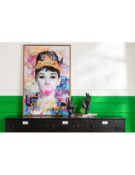 Grande Toile murale peinte lumineuse design Lady Cadre en bois doré Néonyo 