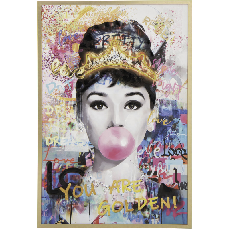 Grande Toile murale peinte lumineuse design Lady Cadre en bois doré Néonyo 