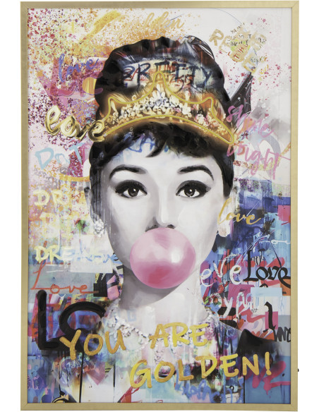 Grande Toile murale peinte lumineuse design Lady Cadre en bois doré Néonyo 