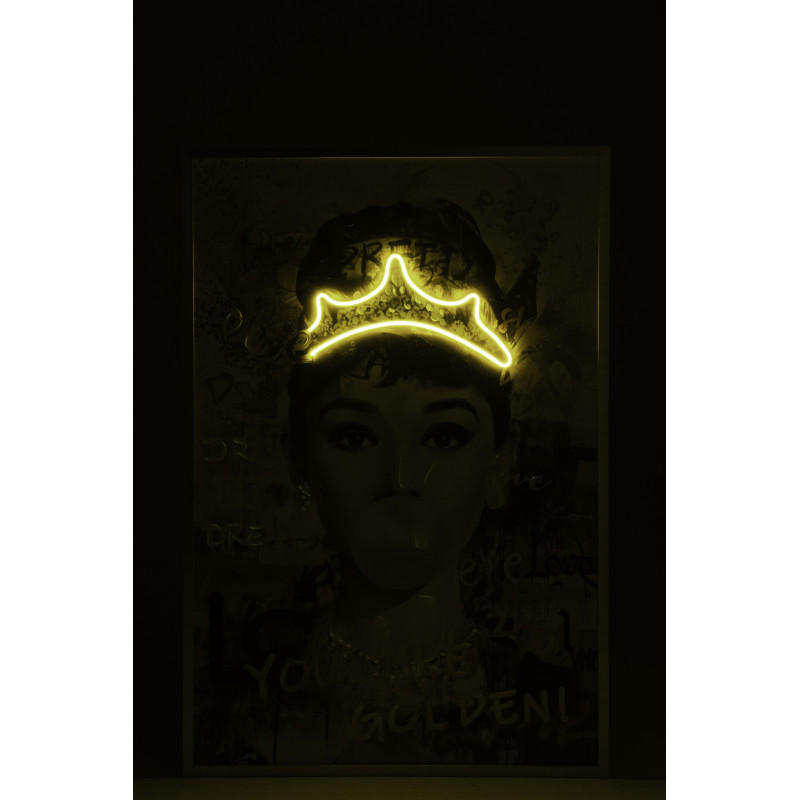 Grande Toile murale peinte lumineuse design Lady Cadre en bois doré Néonyo 
