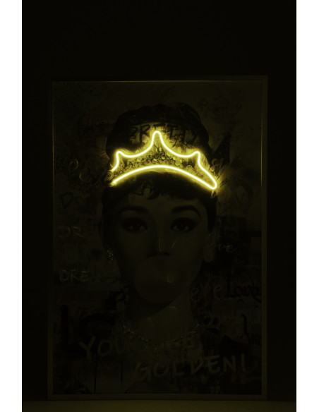 Grande Toile murale peinte lumineuse design Lady Cadre en bois doré Néonyo 