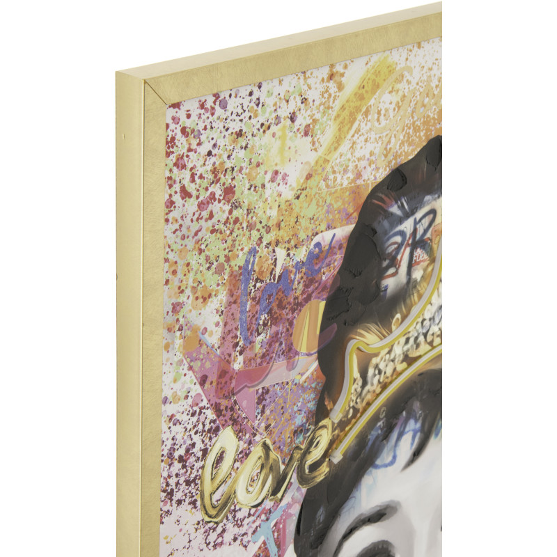 Grande Toile murale peinte lumineuse design Lady Cadre en bois doré Néonyo 