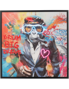 Toile murale peinte lumineuse design Singe Cigare Cadre en bois noir Néonyo 