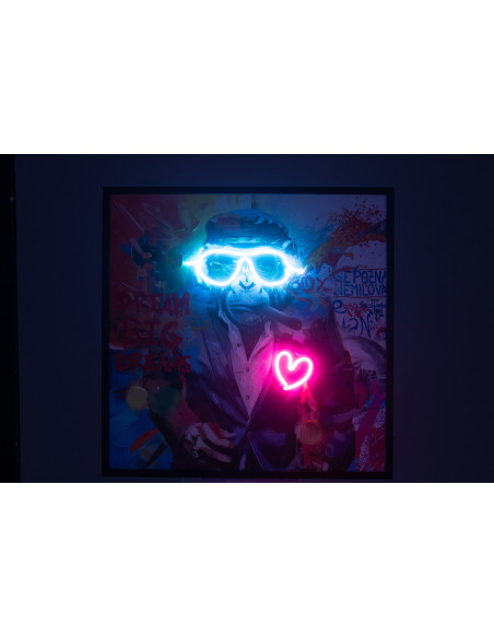 Toile murale peinte lumineuse design Singe Cigare Cadre en bois noir Néonyo 