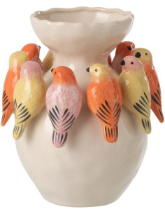 Vase déco oiseaux Ovale Céramique Multicolore Solavie 