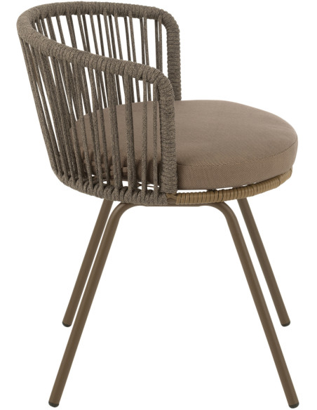 Chaise de jardin design bohème Corde Marron moka Métal Blanc Toa 