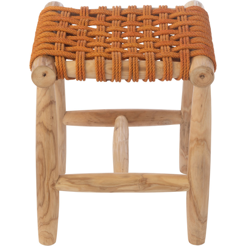 Tabouret design bohème Carré Bois de teck Naturel Herbe marine Orange Mariska 