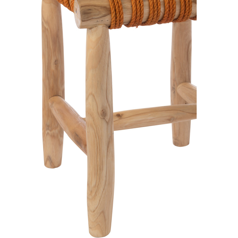 Tabouret design bohème Carré Bois de teck Naturel Herbe marine Orange Mariska 
