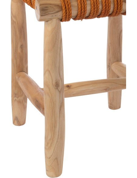 Tabouret design bohème Carré Bois de teck Naturel Herbe marine Orange Mariska 