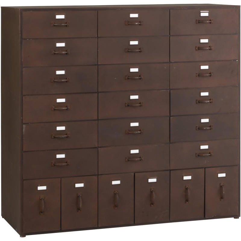 Grand Meuble d'apothicaire design vintage 24 tiroirs Métal Marron rouille Bade 