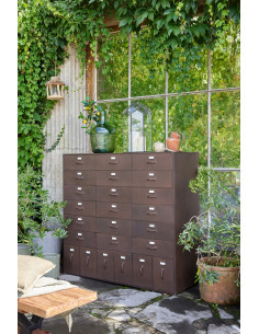 Grand Meuble d'apothicaire design vintage 24 tiroirs Métal Marron rouille Bade 