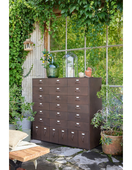 Grand Meuble d'apothicaire design vintage 24 tiroirs Métal Marron rouille Bade 