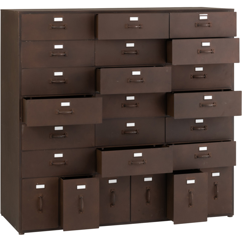 Grand Meuble d'apothicaire design vintage 24 tiroirs Métal Marron rouille Bade 