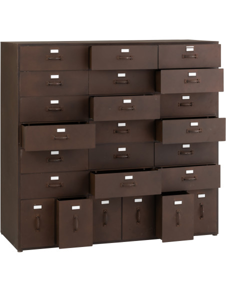 Grand Meuble d'apothicaire design vintage 24 tiroirs Métal Marron rouille Bade 