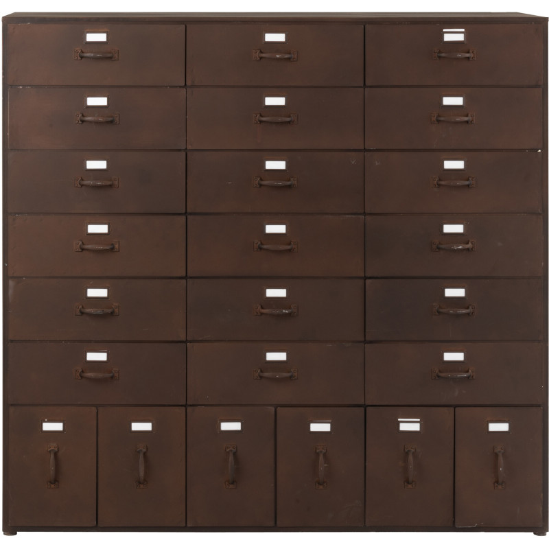 Grand Meuble d'apothicaire design vintage 24 tiroirs Métal Marron rouille Bade 
