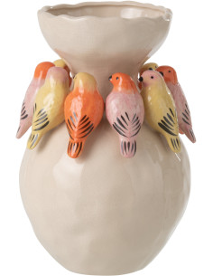 Vase déco oiseaux Ovale Céramique Multicolore Solavie 