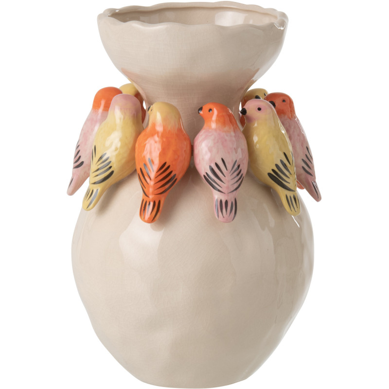 Vase déco oiseaux Ovale Céramique Multicolore Solavie 