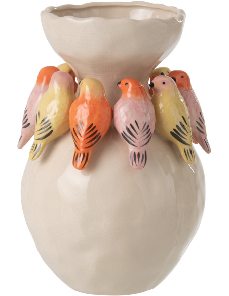 Vase déco oiseaux Ovale Céramique Multicolore Solavie 