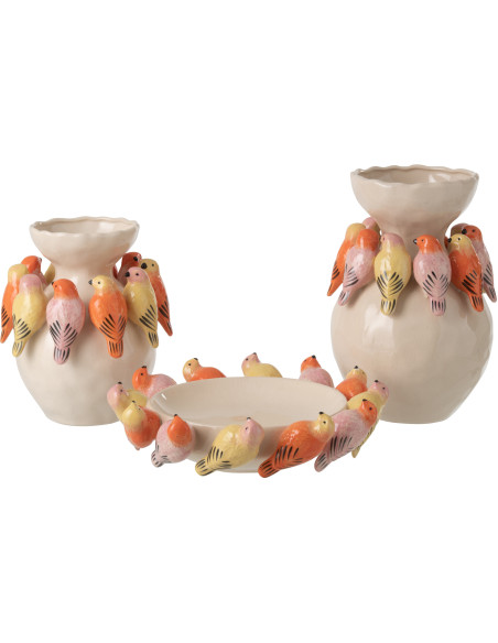 Vase déco oiseaux Ovale Céramique Multicolore Solavie 
