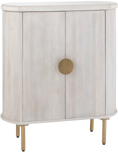 Buffet design chic Bas 2 portes BOis de manguier Marbre Blanc crème Métal Doré Marmer 