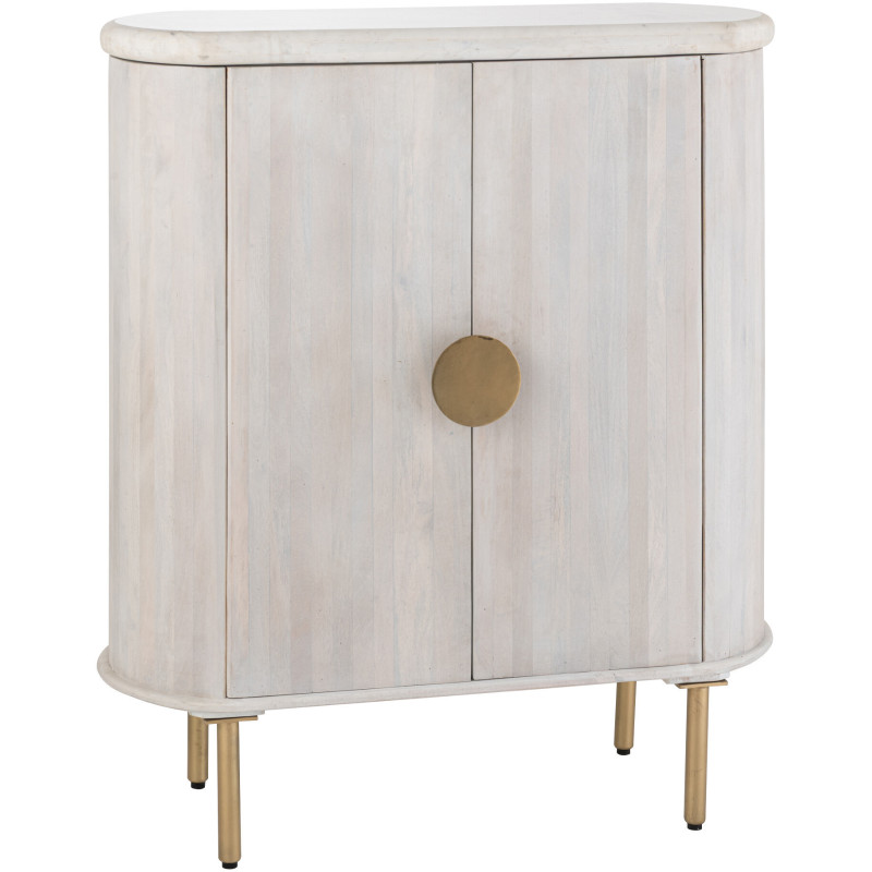 Buffet design chic Bas 2 portes BOis de manguier Marbre Blanc crème Métal Doré Marmer 