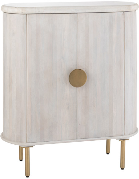 Buffet design chic Bas 2 portes BOis de manguier Marbre Blanc crème Métal Doré Marmer 