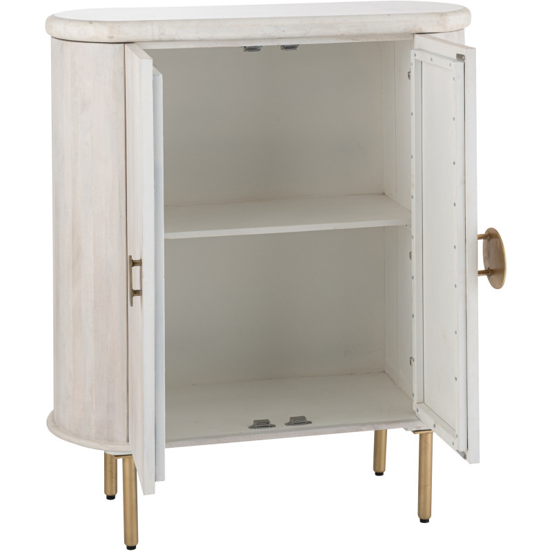 Buffet design chic Bas 2 portes BOis de manguier Marbre Blanc crème Métal Doré Marmer 