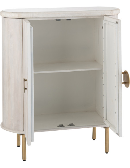 Buffet design chic Bas 2 portes BOis de manguier Marbre Blanc crème Métal Doré Marmer 