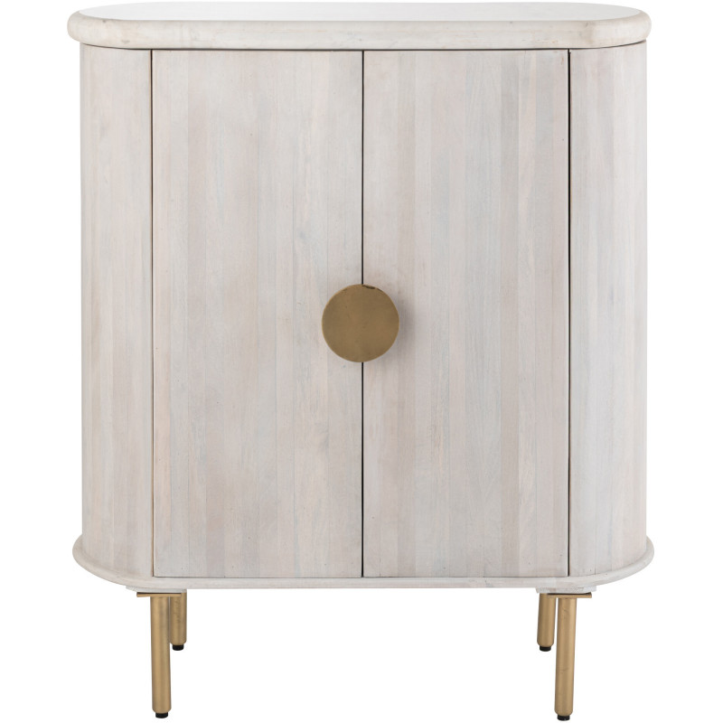 Buffet design chic Bas 2 portes BOis de manguier Marbre Blanc crème Métal Doré Marmer 