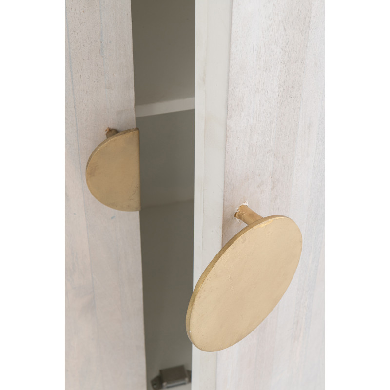 Buffet design chic Bas 2 portes BOis de manguier Marbre Blanc crème Métal Doré Marmer 