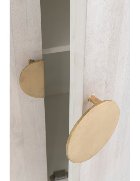 Buffet design chic Bas 2 portes BOis de manguier Marbre Blanc crème Métal Doré Marmer 