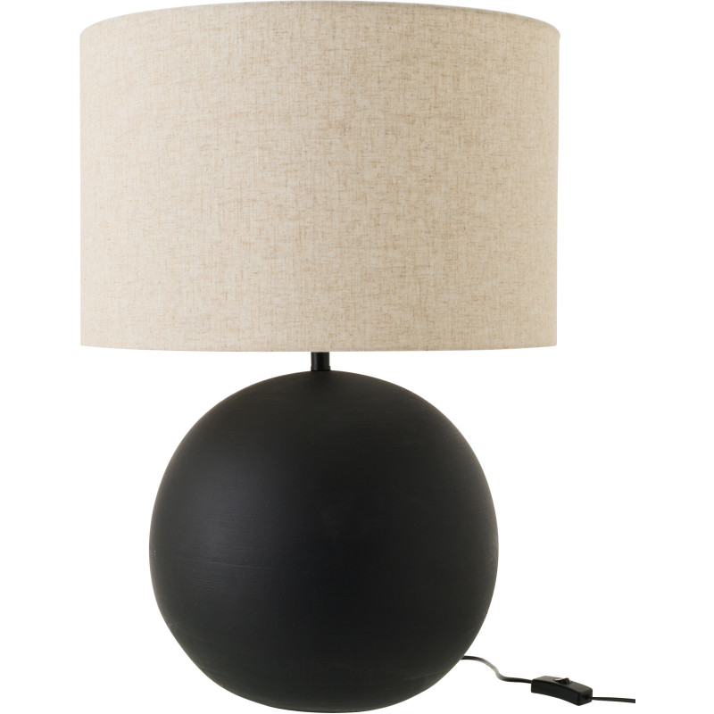 Grande Lampe à poser design minimaliste Boule H 62 cm Céramique Noir Tissu Beige Bally 