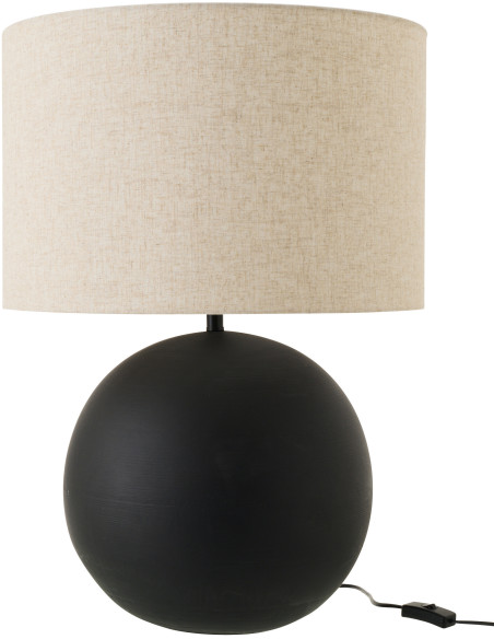Grande Lampe à poser design minimaliste Boule H 62 cm Céramique Noir Tissu Beige Bally 