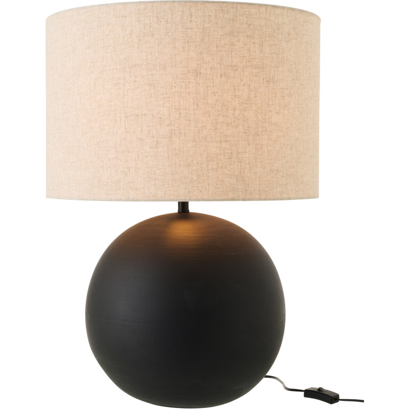 Grande Lampe à poser design minimaliste Boule H 62 cm Céramique Noir Tissu Beige Bally 