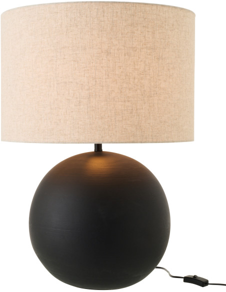 Grande Lampe à poser design minimaliste Boule H 62 cm Céramique Noir Tissu Beige Bally 