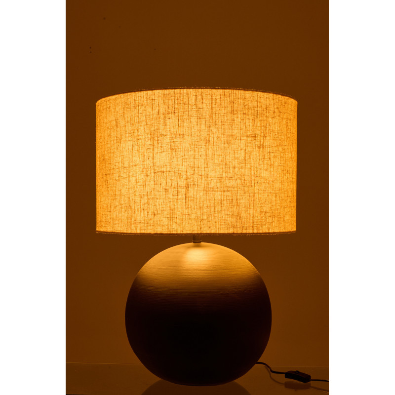 Grande Lampe à poser design minimaliste Boule H 62 cm Céramique Noir Tissu Beige Bally 