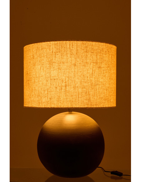 Grande Lampe à poser design minimaliste Boule H 62 cm Céramique Noir Tissu Beige Bally 