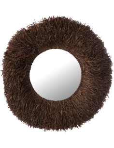 Grand Miroir mural style africain Rond 115x115 Sisal Marron Kashya 
