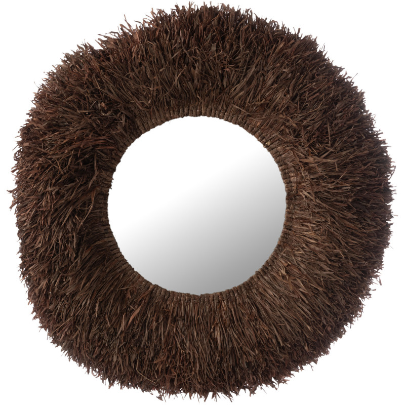 Grand Miroir mural style africain Rond 115x115 Sisal Marron Kashya 