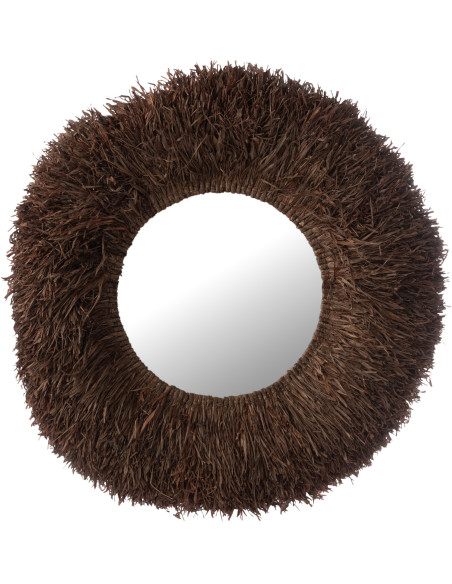 Grand Miroir mural style africain Rond 115x115 Sisal Marron Kashya 
